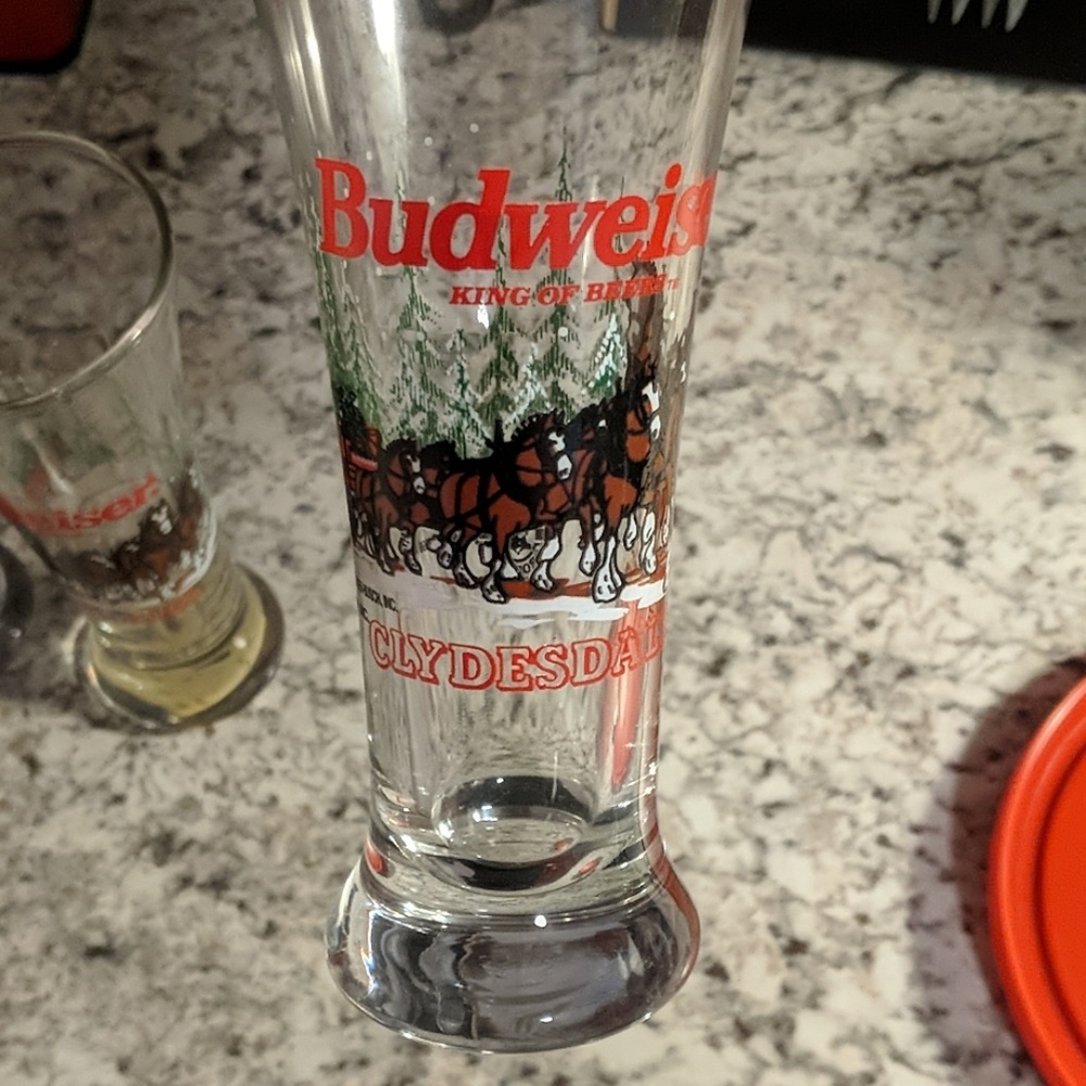 5 Budweiser Clydesdale beer glasses